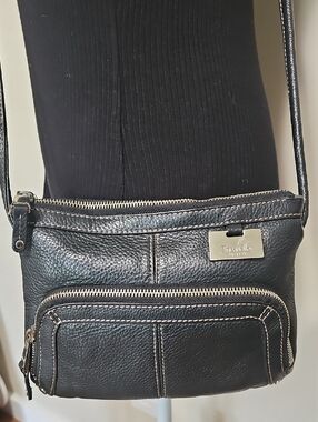 Tignanello Black Pebbled Leather Crossbody with Silver Hardware